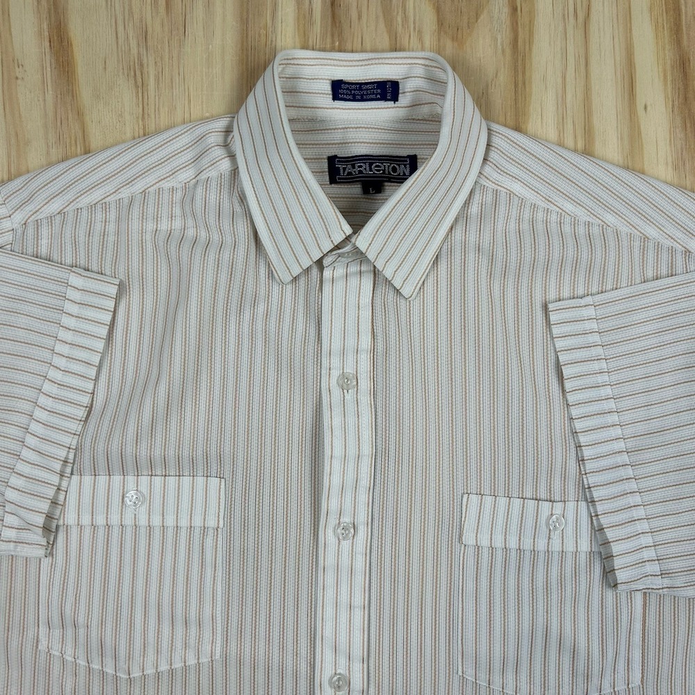 Vintage 70s Tarleton Polyester Button Shirt Stripe Disco Size Large‎ White